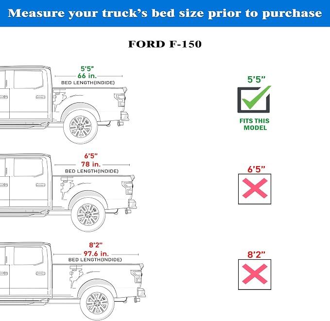 Toptiny Hard Folding Truck Bed Tonneau Cover | HTF016 | Fits 2015-2026 Ford F150 | F150 Lightning 5'5"Bed (66")