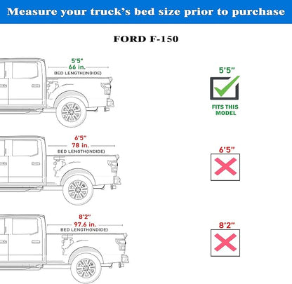 Toptiny Hard Folding Truck Bed Tonneau Cover | HTF016 | Fits 2015-2026 Ford F150 | F150 Lightning 5'5"Bed (66")