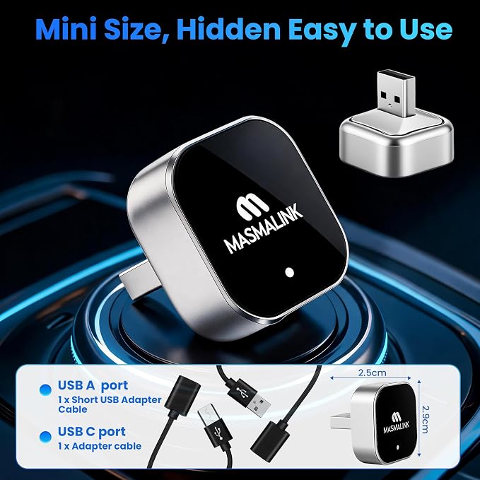 2026 Upgraded Wireless CarPlay Adapter for iPhone and Android Auto | Dual Band Connection (2.4Ghz - 5.8Ghz), Wired to Wireless Converter - Plug and Play Setup, Mini Size Having USB A/C Cable