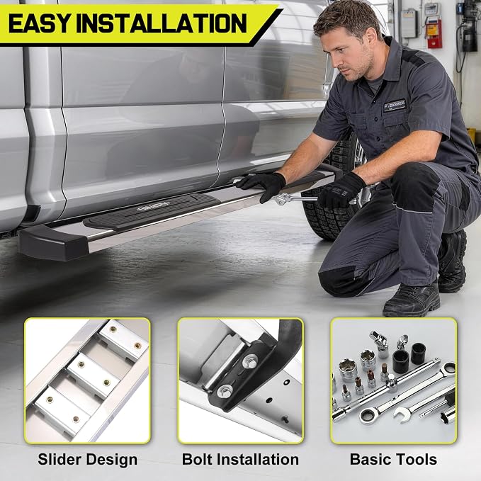 BINARY STAR 6 Inch Running Boards Compatible with 2009-2018 Dodge Ram 1500 Crew Cab(Incl. 2019-2024 Classic), 2010-2026 Ram 2500 3500, High Light Stainless Steel Step Bars Nerf Bars Steps.