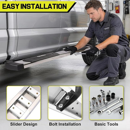 BINARY STAR 6 inch Running Boards Compatible with 2004-2014 Ford F150 Crew Cab(4 Full-Size Doors), Rock Sliders Step Bars Made with High Light Stainless Steel, Nerf Bars for F150 Crew Cab.