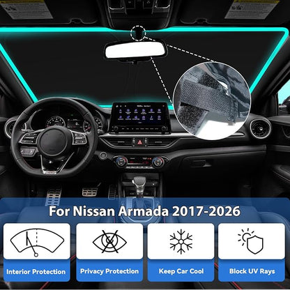 Windshield Sun Shade for Nissan Armada 2017-2026 Car Front Window Sunshade with 240T Sun Visor Protector Blocks UV Rays Heat Sun Shield Accessories