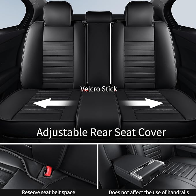 HChengkikz Car Seat Covers Full Set, Waterproof Faux Leather Automotive Seat Covers for Cars, Breathable Universal Car Seat Covers Protectors for Sedan SUV Truck (5 PCS Full Set, Black)