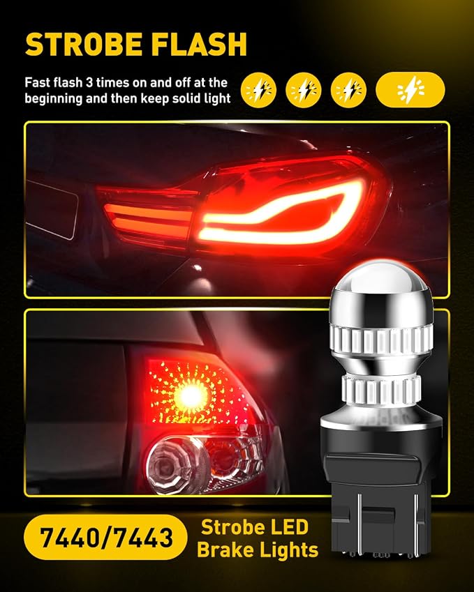 AUXITO 7440 7443 LED Strobe Brake Lights Bulbs, Red Flashing Stop Light, Super Bright T20 W21W 7441 7444 7443R Flashing Strobe Blinking LED Tail Light Bulbs, Pack of 2