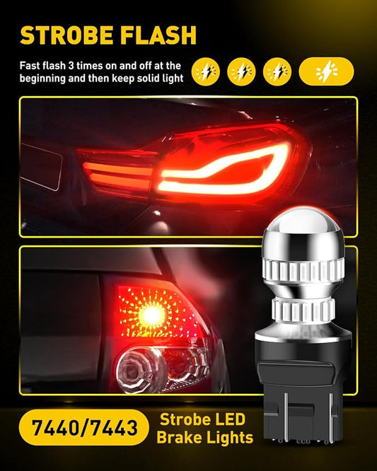 AUXITO 7440 7443 LED Strobe Brake Lights Bulbs, Red Flashing Stop Light, Super Bright T20 W21W 7441 7444 7443R Flashing Strobe Blinking LED Tail Light Bulbs, Pack of 2