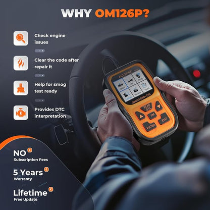 AUTOPHIX OM126P OBD2 Scanner, Check Engine Light Code Reader, Car Code Scanner for Automotive Diagnostic, Read & Clear Fault Code, Pass Smog Test, Live Data, for All US Cars After 1996