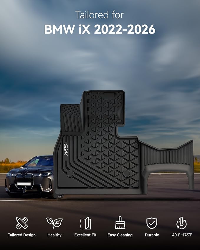 3W BMW iX Floor Mats 2022-2025, xDrive45/50/60 M60 M70, All Weather TPE Custom Fit Floor Liner, 1st 2nd Rows & Trunk Mat Full Set Car Accessories