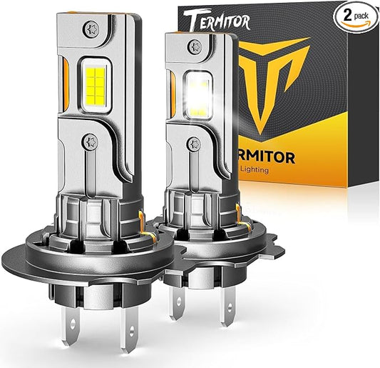 Termitor H7 LED Bulbs, 80,000LM 6500K Cool White Hi/Low Fog Light, Real 1:1 Halogen Size, No Adapter Required, Plug and Play, 85000+ Hours Long Service Life, Non-Polarity, Pack of 2