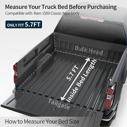 OEDRO FRP Hard Tri-fold Tonneau Cover Fits for Dodge Ram 1500 2009-2025 (Classic & New Body) 5.6ft Bed w/o Ram Box, Weather-Resistant