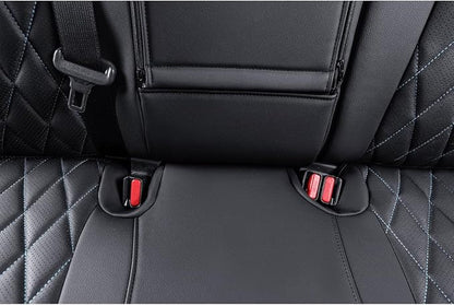 EKR Corolla Seat Cover Custom Fit for Toyota Corolla 2023 2024 2025 2026 LE, Leather Car Seat Cover Full Set-Faux Leather (Black with Blue Trim)