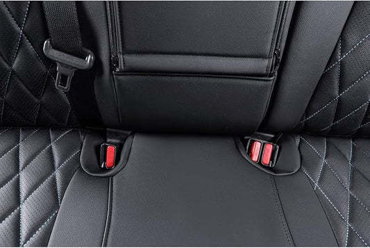 EKR Corolla Seat Cover Custom Fit for Toyota Corolla 2023 2024 2025 2026 LE, Leather Car Seat Cover Full Set-Faux Leather (Black with Blue Trim)