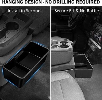 Center Console Hanging Organizer for 2019–2025 Silverado/Sierra 1500 & 2020–2025 Silverado/Sierra 2500HD 3500HD, Split Bench Seat Side Storage Box, Heavy Duty ABS