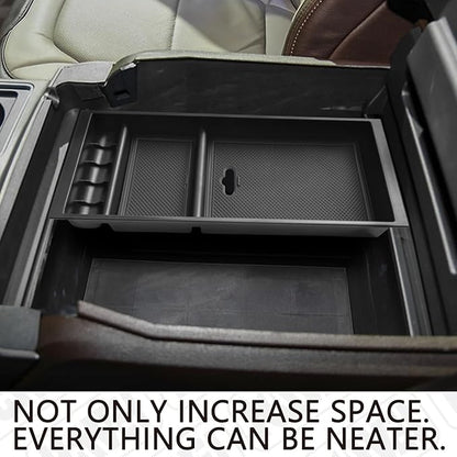 HGWEI Center Console Organizer Compatible with Ford F150 2015-2020, 2017-2022 F250 F350 F450, 2018-2024 Expedition Accessories, Insert Tray Armrest Storage Box, Full Console w/Bucket Seats ONLY, Black