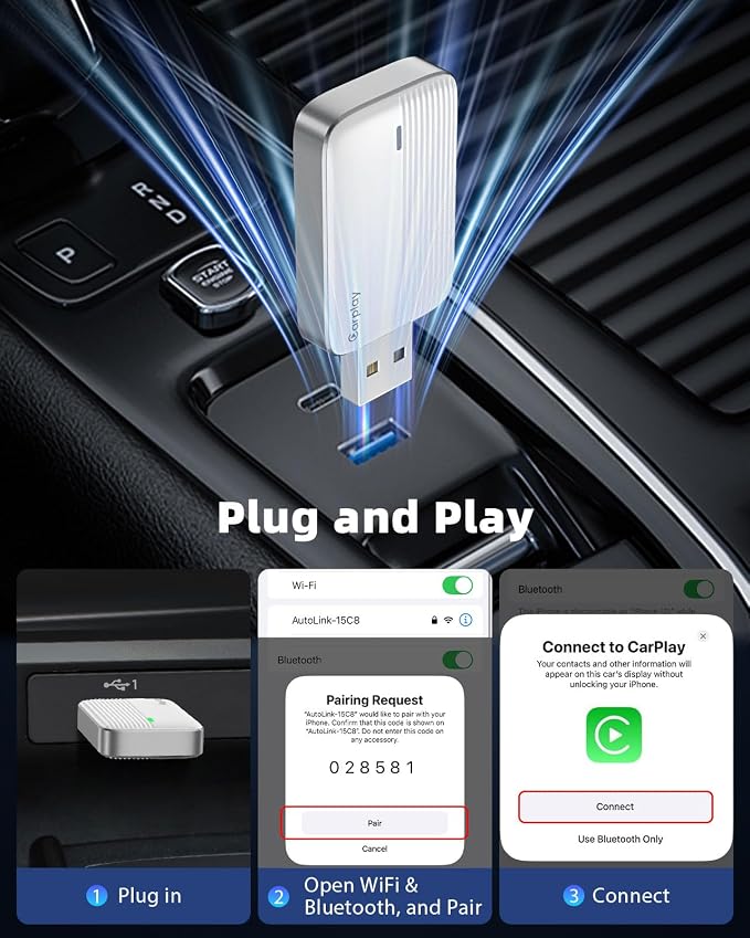 MoKo Wireless CarPlay Adapter for iPhone, 2025 Upgraded Mini Apple CarPlay Adapter, Convert Wired to Wireless, Fast Auto Connect, Stable & Low Latency, for iOS 10+ Cars with Factory CarPlay