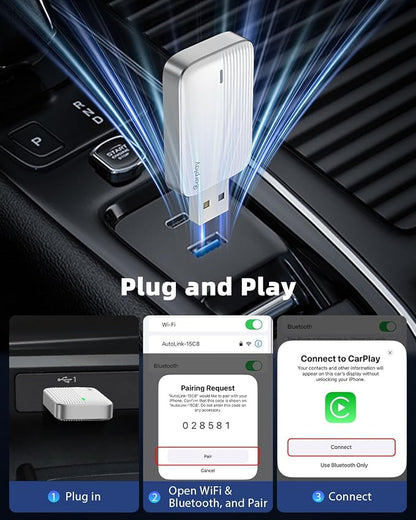 MoKo Wireless CarPlay Adapter for iPhone, 2025 Upgraded Mini Apple CarPlay Adapter, Convert Wired to Wireless, Fast Auto Connect, Stable & Low Latency, for iOS 10+ Cars with Factory CarPlay