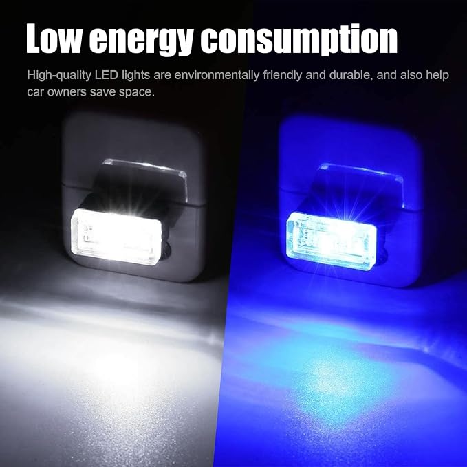 Ziciner 4 PCS USB LED Car Interior Atmosphere Lamp, Portable Mini LED Night Light, Plug-in USB Interface Trunk Ambient Lighting Kit, Universal Car Interior Accessories (White, Blue)