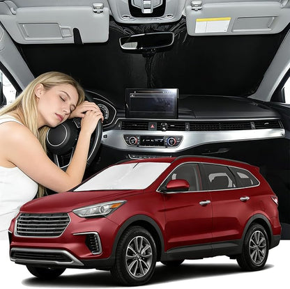 Windshield Sunshade for Hyundai Santa Fe 2013-2018 Sun Shade Windshield Upgrade 4 Layers Blocks UV Ray Custom Fit Santa Fe Car Window Shade Windshield Keep Cool Foldable Car Accessories