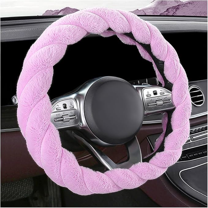 KVAEY Fluffy Car Steering Wheel Cover, 15 Inches Anti-Slip Round Fuzzy Winter Steering Wheel Protector, Soft Warm Plush Steering Wheel Cover for Women Girls, Car Accessories (Purple, D-Shaped)