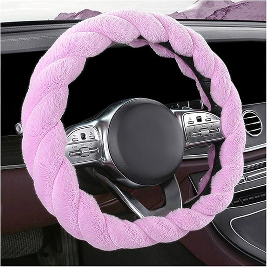 KVAEY Fluffy Car Steering Wheel Cover, 15 Inches Anti-Slip Round Fuzzy Winter Steering Wheel Protector, Soft Warm Plush Steering Wheel Cover for Women Girls, Car Accessories (Purple, D-Shaped)