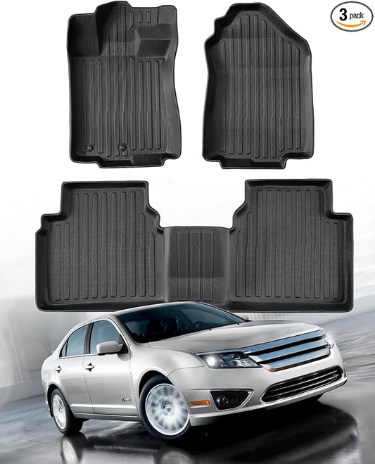 All Weather Floor Mats for Ford Fusion 2010 2011 2012, Custom Fit for Front 2nd Backseat Row Liners for Lincoln MKZ, TPE Heavy Duty Non-Slip Odorless Black Car Accessories for Mercury Milan 2010-2011