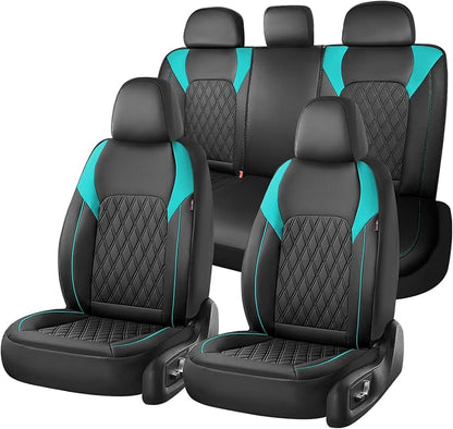 Coverado Seat Covers Full Set, Faux Leather Car Seat Covers for Cars, Waterproof Car Seat Cover, Universal Seat Covers, Car Seat Protector Car Seat Cushion Universal Fit Most Cars Trucks, Black&Blue