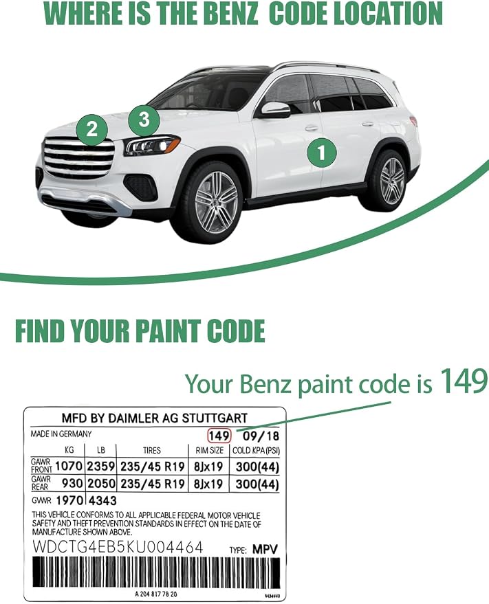 149/9149 Polar White Touch Up Paint for Mercedes Benz, Color Accurate Car Paint Scratch Repair Pen, Quick & Easy Fix Automotive Chips and Nicks