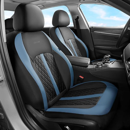 Coverado Universal Leather Seat Covers Full Set for 5 Seats – Waterproof, Durable All-Weather Protector for SUV, Pickup Truck, Sedan, Blue&Black