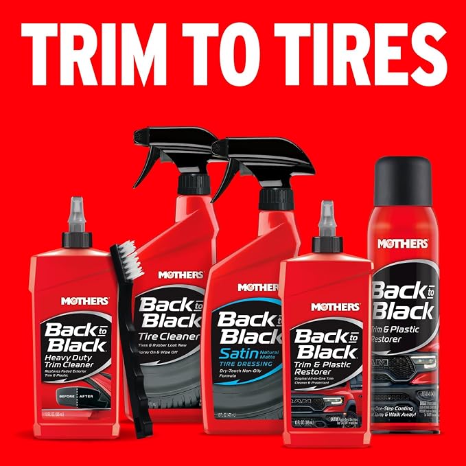 Mothers Back-to-Black Heavy Duty Trim Cleaner Kit, 12 oz. Gel Cleaner + Trim Brush — Deep Cleans & Restores Exterior Trim & Plastics, Removes Oxidation, Dirt, Grime & Wax, Drip-Free Gel (06141)