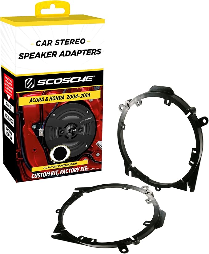 Scosche SAHR6 6.5-6.75” Speaker Adapters Compatible with Select 2004-14 Acura and Honda Vehicles - 6 1/2" to 6 3/4" Adapter Spacer for Car Door Speakers - Sold in Pairs - See Images for Vehicle List
