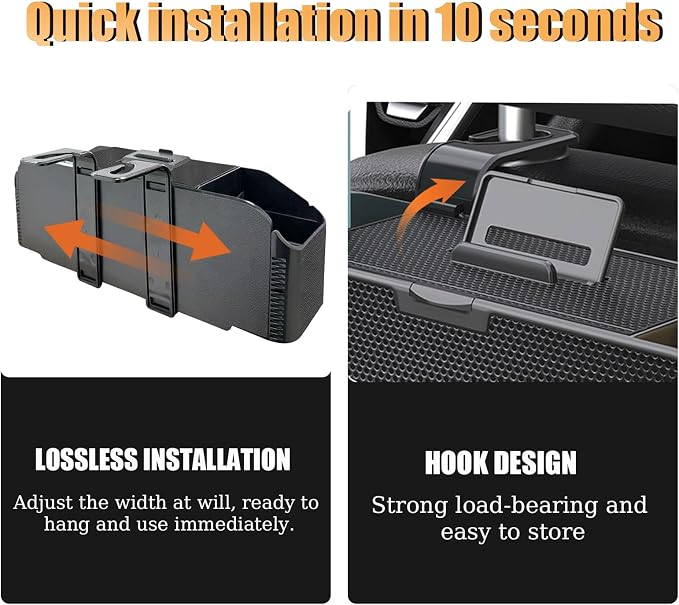 Back Seat Car Organizer,4 in 1 Multifunctional Car Back Seat Storage Box with Trash Can Drink Cup Holder Tissue Box, for Hold Phone,Snacks, Drinks, Handbag-Grid