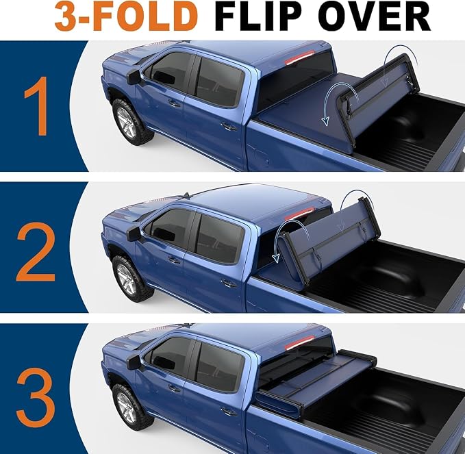 KUIPERAUTO 5.7FT Tri Hard Truck Bed Tonneau Cover Compatible for 2009-2026 Dodge Ram 1500 Inclu. Classic & New Body (w/o Ram Box) Utility Track System w/LED Light Strip