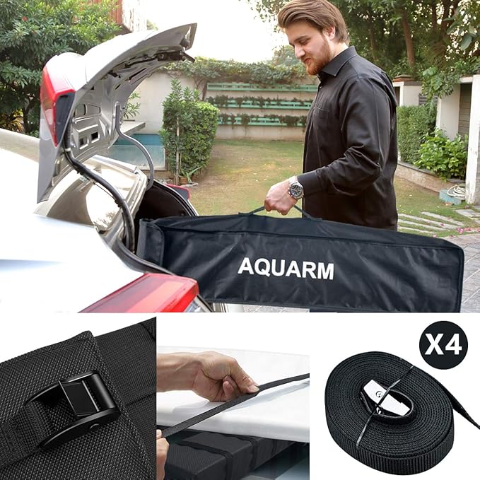 Kayak Roof Rack Pads Universal Car Soft Roof Rack for Canoe/Surfboard/Paddle Board/SUP/Snow Board with Adjustable & Steady Tie-Down Straps and Storage Bag (Dark Black)