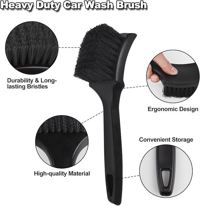 9Pcs Car Wheel & Tire Brush Kit, Wheel Cleaner Brush, Soft-bristled Rim Brush, Tire Shine Applicator Pad, Car Wash Mitt, Towel, Car Detailing Cleaning Wash Brush Supplies Kit
