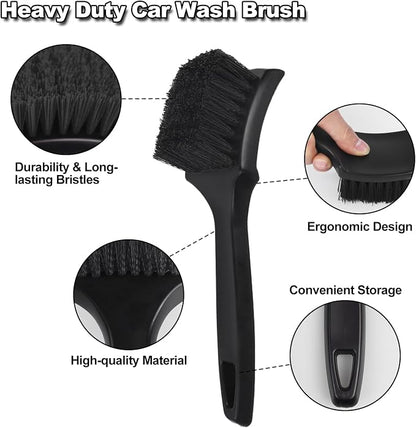 9Pcs Car Wheel & Tire Brush Kit, Wheel Cleaner Brush, Soft-bristled Rim Brush, Tire Shine Applicator Pad, Car Wash Mitt, Towel, Car Detailing Cleaning Wash Brush Supplies Kit