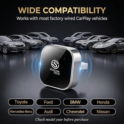 Wireless Car Play Adapter & Car Play Wireless Adapter 2-in-1, SHALOM TECH 5.8GHz Wired to Wireless Dongle, Plug & Play for Factory Wired CarPlay Cars, USB A USB C - (Silver).