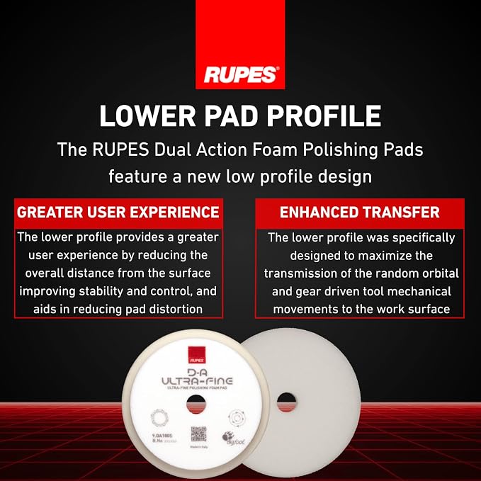RUPES 9.DA180S Pack of 48 White D-A Ultra-Fine Polishing Foam Pads 180mm | Ideal for Paint Correction & Gloss Enhancement | Extremely Fine Defect Removal | Compatible with 6" Backing Plate