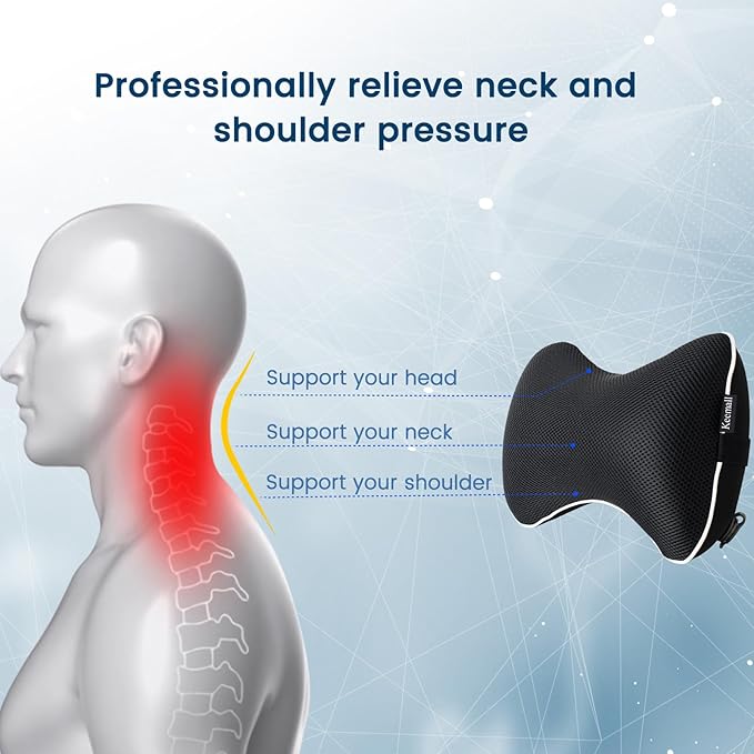 Keemall Inflatable Car Neck Pillow, Soft Headrest Inflatable Car Pillow for Driving Seat with Adjustable Strap, Comfortable Ergonomic Design Neck Support and Breathable Washable Cover