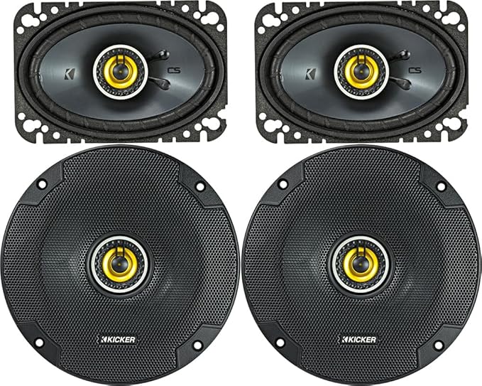 KICKER Speaker Package of 2 Items: CS Series Two 6.5" Coaxial Speakers 4-Ohm & Two 4"x6" Coaxial Speakers 4-Ohm - 1x 46CSC654, 1x 46CSC464