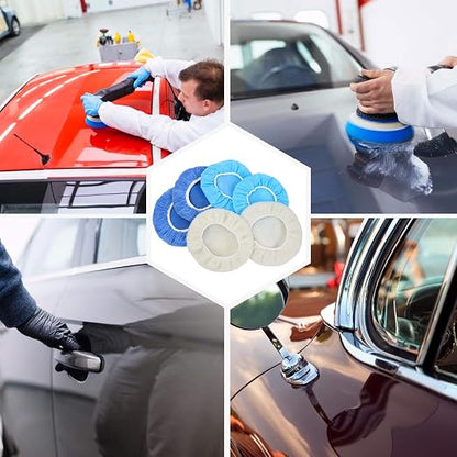 10PCS 9-10 inch Polisher Pad Bonnet Orbital Car Buffing Polishing Pad Cover - 5PCS Microfiber, 3PCS Wax Buffer, 2PCS Woolen Fleece Polishing Bonnet