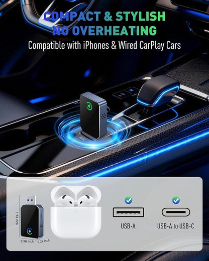 SPIRITIME Wireless CarPlay Adapter for iPhone – 5-Second Auto Connect | 1-Click Phone Swap for Families | Convert Wired to Wireless | Stable & Fast, (Space Gray)