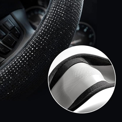 Valleycomfy Steering Wheel Cover for Women 15 1/2 inches-16 inches Bling Bling Crystal Diamond Sparkling for F150 F250 F350 Ram 4Runner Tacoma Tundra Range Rover (Black with Black Diamond)