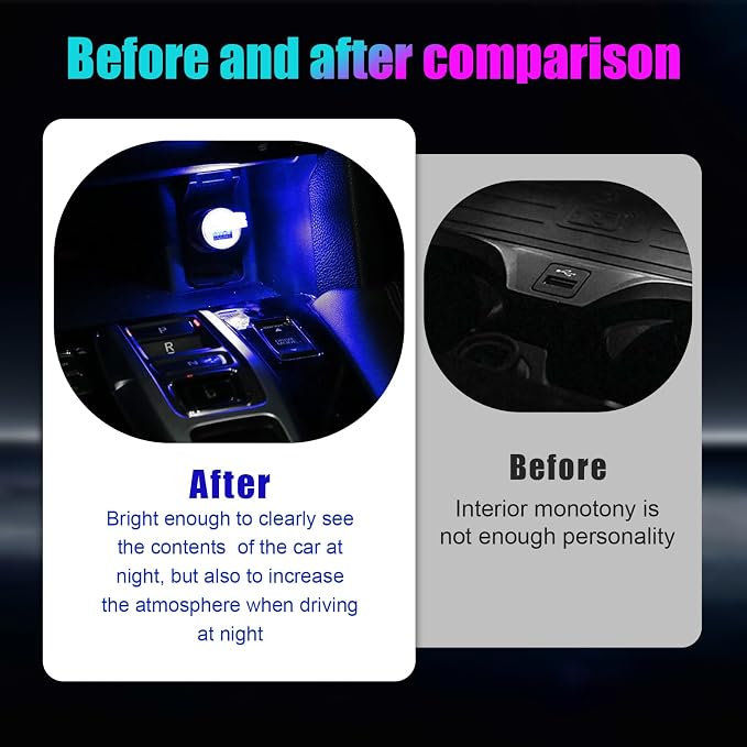 4 PCS USB LED Car Interior Atmosphere Lamp, Portable Mini LED Night Light, Plug-in USB Interface Trunk Ambient Lighting Kit, Universal Interior Car Accessories (Blue)