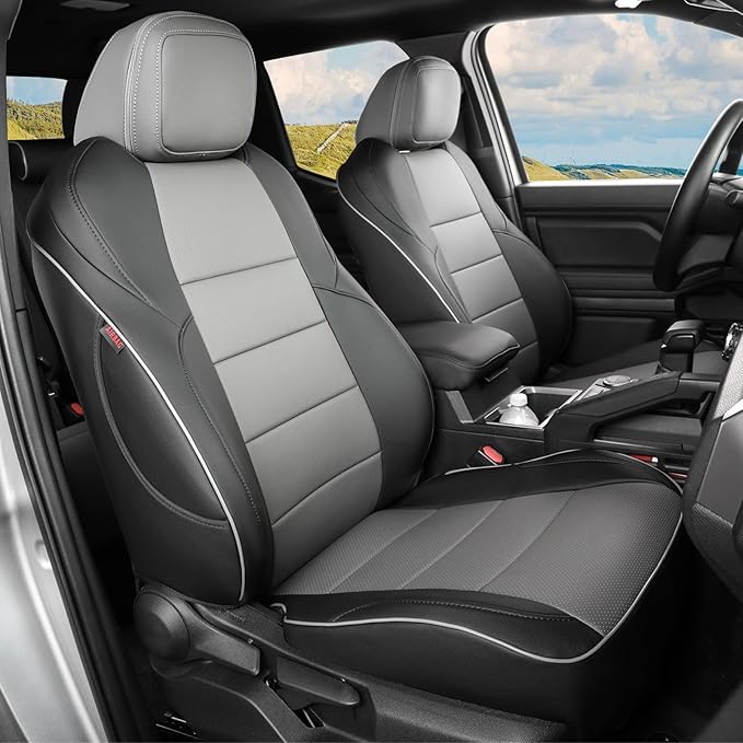 EKR Tacoma Car Seat Covers Custom Fit for Toyota Tacoma (Petrol) 2024 2025 2026 DoubleCab/CrewCab SR/SR5/TRD Sport/TRD Off-Road/Limited -Truck Seat Covers Full Set,Faux Leather(Black/Gray)