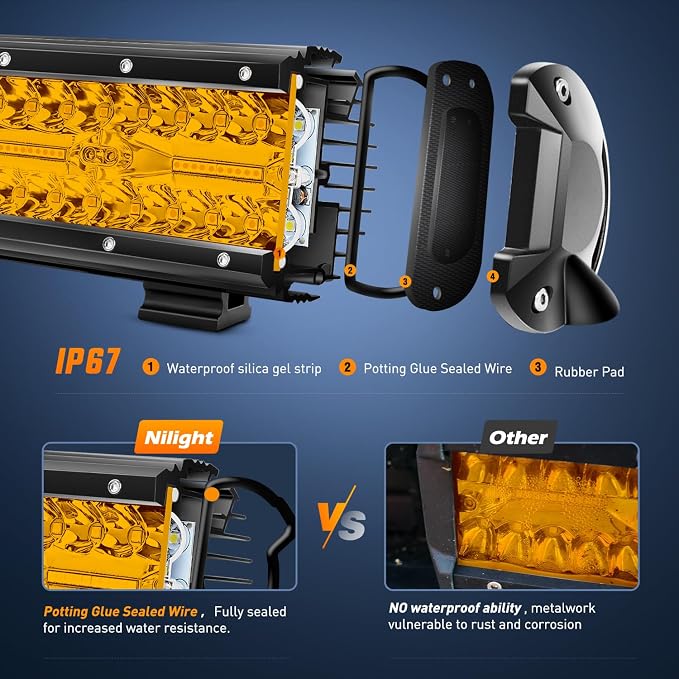 Nilight Led Light Bar 2PCS 6.5 Inch Amber 120W Spot Flood Combo Waterproof Triple Rows Off Road Fog Lights with 12V 5Pin Rocker Switch Wiring Harness Kit-2 Lead, 2 Year Warranty (ZH704)