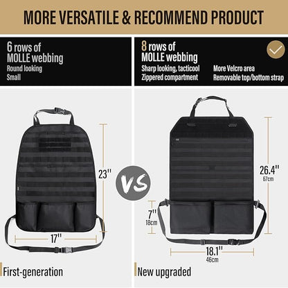 WYNEX Car Seat Organizer, Molle Backseat Cover Organizer Protector with Sling Rack, Visual Pocket and Patch, Universal Vehicle Fits for F150, Jeeps, Pickups & Trucks for Road Trips