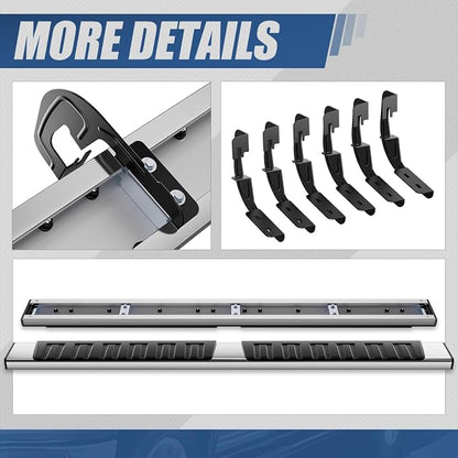 Auto Dynasty Running Boards Double Cab Compatible with 2007-2019 Chevy Silverado GMC Sierra 1500 2500HD 3500HD Extended Cab, Stainless Steel Side Steps Nerf Rails Bars, 6.7" Step Bars, Chrome Polished