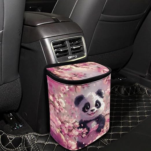 BIGCARJOB Cute Panda Car Trash Bags for Back Seat Auto Hanging Trash Can with Lid Storage Organizer Universal Interior Accessories Pink