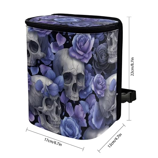 Talayituse Skull Rose Print Car Trash Can Portable Auto Garbage Bin Multifunctional Vehicle Interior Accessories with Adjustable Straps Universal Fit Truck SUV Sedan