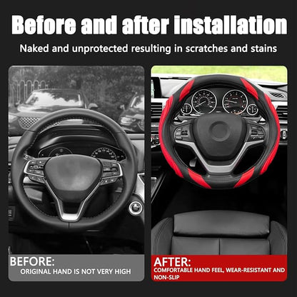 Osilly 15 Inch Car Leather Steering Wheel Cover, Automotive Accessories Elastic Breathable Anti-Slip Soft Wheel Protector Fits Men and Women, Suitable for SUVs, Trucks, Vehicles and RVs (Red)