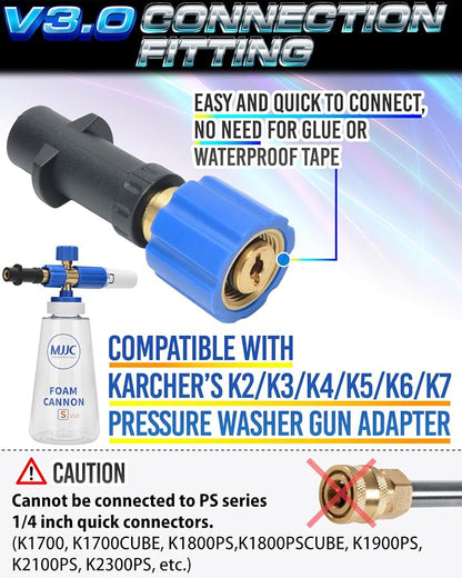 MJJC Foam Cannon Connector (Compatible with S and Pro Since V2.0) (Compatible with Karcher’s K2/K3/K4/K5/K6/K7 Connection(Blue Color Version))